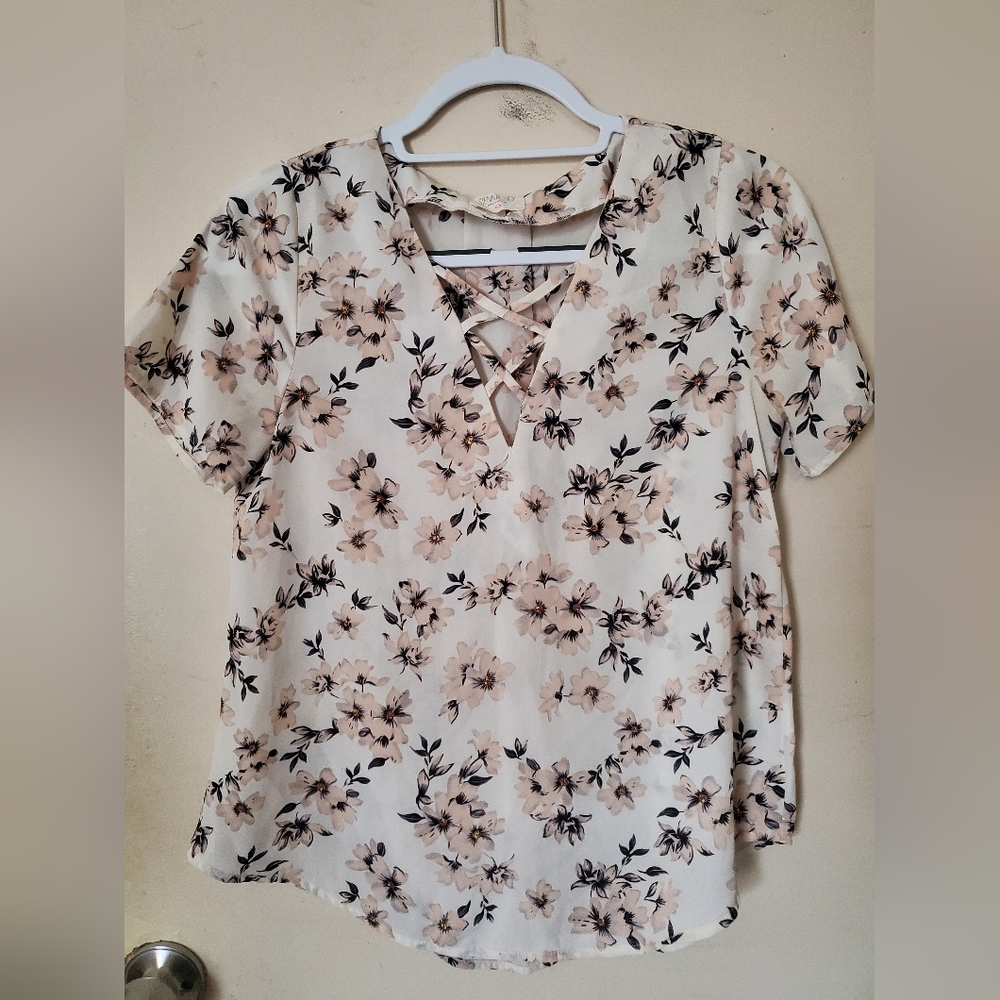 White pink floral blouse